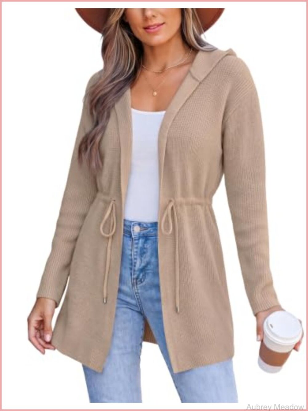 Drawstring Waist Hooded Cable Knit Cardigan Sweater